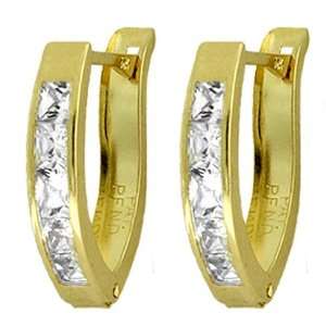   14k Gold Oval Hoop Huggie Earrings with Genuine White Topaz: Jewelry