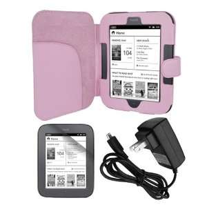 Pink Leather Cover Case + Rapid Wall Charger for  Nook 