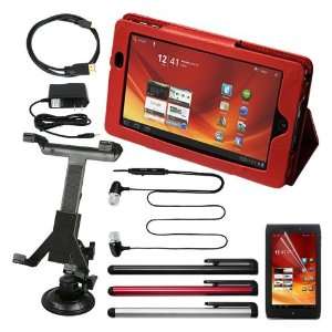 BUNDLE Red Leather Case + Clear Screen Protector + Car Holder + Wall 