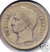 1924 Venezuela 2 Bolivares Silver Coin  