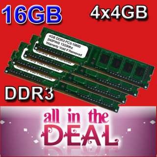 16GB (4x4GB) PC3 10600 1333MHZ DDR3 240 PIN DESKTOP MEMORY RAM