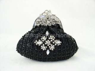 Victorian Black Beaded Crystal Flower Jeweled Wristlet  