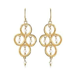    Tiered Pearl Drop Chandelier Earrings in 24 Karat Gold Jewelry