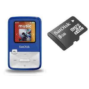 SanDisk 4 GB Sansa Clip Zip  Player BLUE with 8GB microSDHC Card 