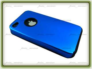 Blue Aluminum Silicone Hybrid Hard Case for iPhone 4S 4  