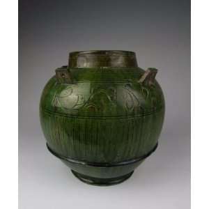  One Green Glazed Pottery Vase, Chinese Antique Porcelain 