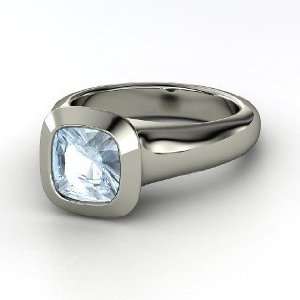   Geneva Ring, Cushion Aquamarine 14K White Gold Ring Jewelry