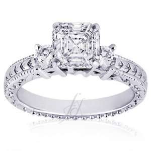 75 Ct Asscher Cut 3 Stone Diamond Engagement Ring 14K WHITE GOLD SI1 