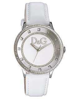Watch, Womens Crystal Bezel White Leather Strap DW0515   Leather 