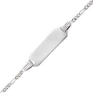  14K White Gold 1.5mm Baby ID Figaro Bracelet with Spring 