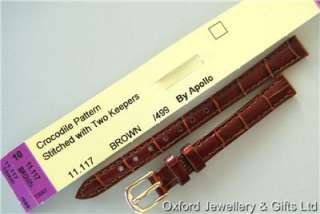 APOLLO 11.107 BROWN CROC GRAIN LEATHER WATCH STRAP 10mm PINS in CASE 
