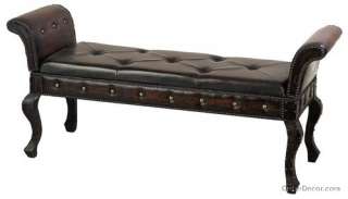 Victorian Style Backless Leather Bench Seat, Brown  