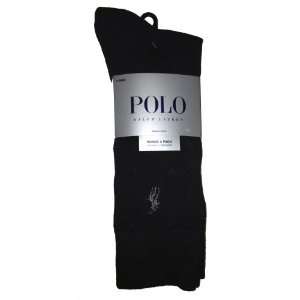 Ralph Lauren Polo Mens Bonus 4 Pack Socks All Black with Star Pattern 