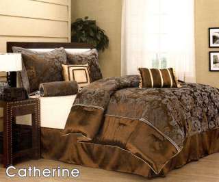 Pc Elegant Floral Bed Comforter Set Queen Bronze/Grey  