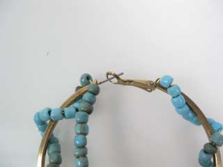 DESIGNER Turquoise Beaded Goldtone Large Hoop Earrings  