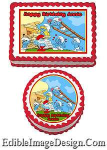 THE SMURFS Edible Birthday Party Cake Image Cupcake Topper Favor 