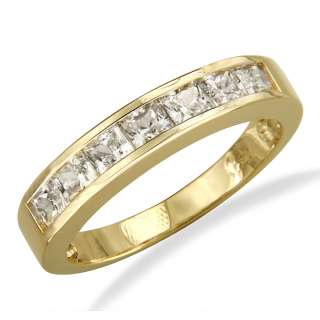 14K Yellow Gold Channel Princess CZ Wedding Ring Band  