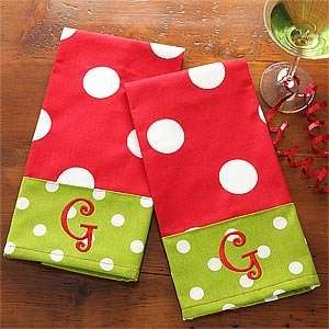  Embroidered Polka Dot Christmas Holiday Towel Set