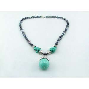  Turquoise Black Pearl Necklace 