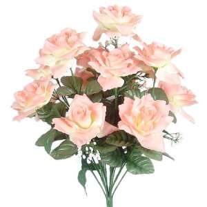   Beautiful Silk Open Rose Flower Bush Wedding Bridal Bouquet Peach ch35