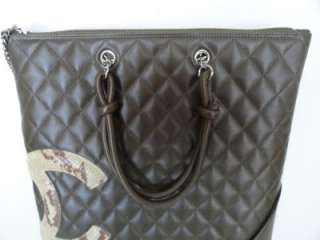 Authentic & RARE Chanel Ligne Cambon Lambskin Olive Python Tote Bag 