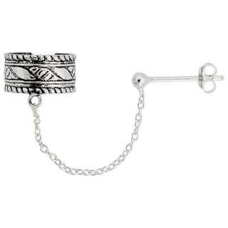   Sterling Silver Ear Cuff Earring (one piece) with Ball Stud and Chain