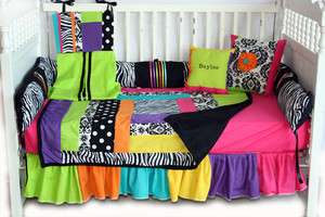 NEW 7 PIECE Rainbow /zebra/dot/damask baby bedding set  