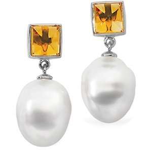   Sea Pearl dangle earrings with orange citrine: GEMaffair Jewelry