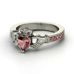  Claddagh Ring, Heart Red Garnet Platinum Ring Jewelry