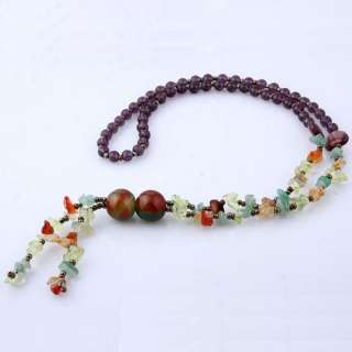 Colorful Crushed Stone Wine Red Glass & Agate Bead Strand Costume 