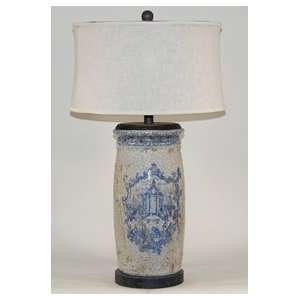  French Country Handpainted Large Pottery Table Lamp