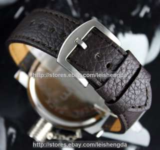 Mens Dual Time Zone Date Military Army Leather Watch  