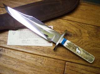 Knives Wilde Bill Cody Elk Wolf Spirit Turquoise Bowie Custom Knife 