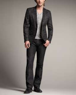  Collection Textured One Button Blazer & Leather Trim Black Jeans