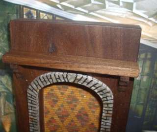 gothic tudor medieval walnut FIREPLACE wood & textured brick  