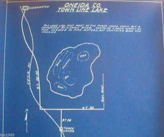 Vintage Wisconsin FISHING MAP ONEIDA Co.TOWN LINE LAKE  