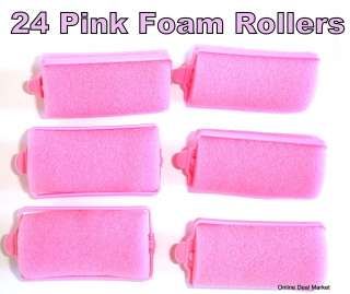 24 Soft PINK Foam Hair Rollers SPONGE Curlers LARGE 1  