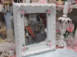 SHABBY ORNATE FRAMED MIRROR with PINK ROSES~Cottage~Chic  