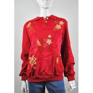  NEW ALFRED DUNNER WOMENS HENLEY RED SWEATER XL Beauty