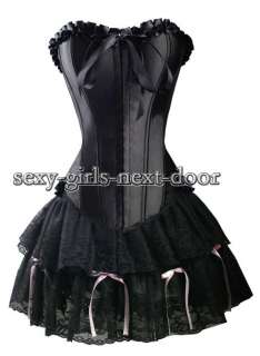Chic Black CORSET & Lace Skirt BustierHOT Clubwear 5XL A119_black