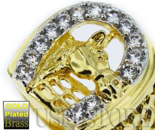 Mens Russian CZ Horse Shoe 18kt Gold Plated Ring Size 10  