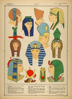 1922 Pochoir Ancient Egyptian Women Coiffure Headdress   ORIGINAL 