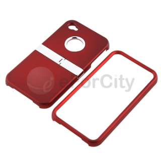Red w/ Chrome Stand Case Hard Cover+Car DC Charger For Apple iPhone 4 