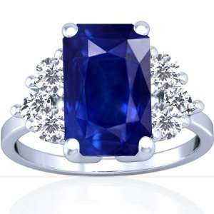 Platinum Emerald Cut Blue Sapphire Fana Designer Ring (GIA Certificate 