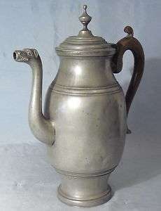   PEWTER DRAGON SPOUT COFFEE POT CROWNED ROSE +MAKER’S MARK BEADED