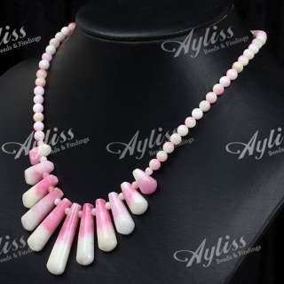 Pink Jade Round Stick Beads Jewelry Necklace 18L  