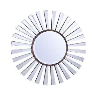  Round Wall Beveled Frameless Mirror in Dark Walnut Finish Beauty