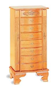 Deluxe jewelry armoire in light oak finish wood  