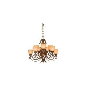   10 Light Single Tier Chandelier in Tuscan Sun with Antique Linen glass