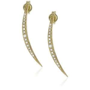   Vertical Diamond Crescent Charm on 14k Gold Post Earrings Jewelry